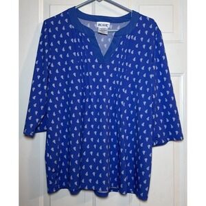 Vintage Blair Women's M Blue 3/4 Sleeve Tunic Top Made in USA Polyester Spandex